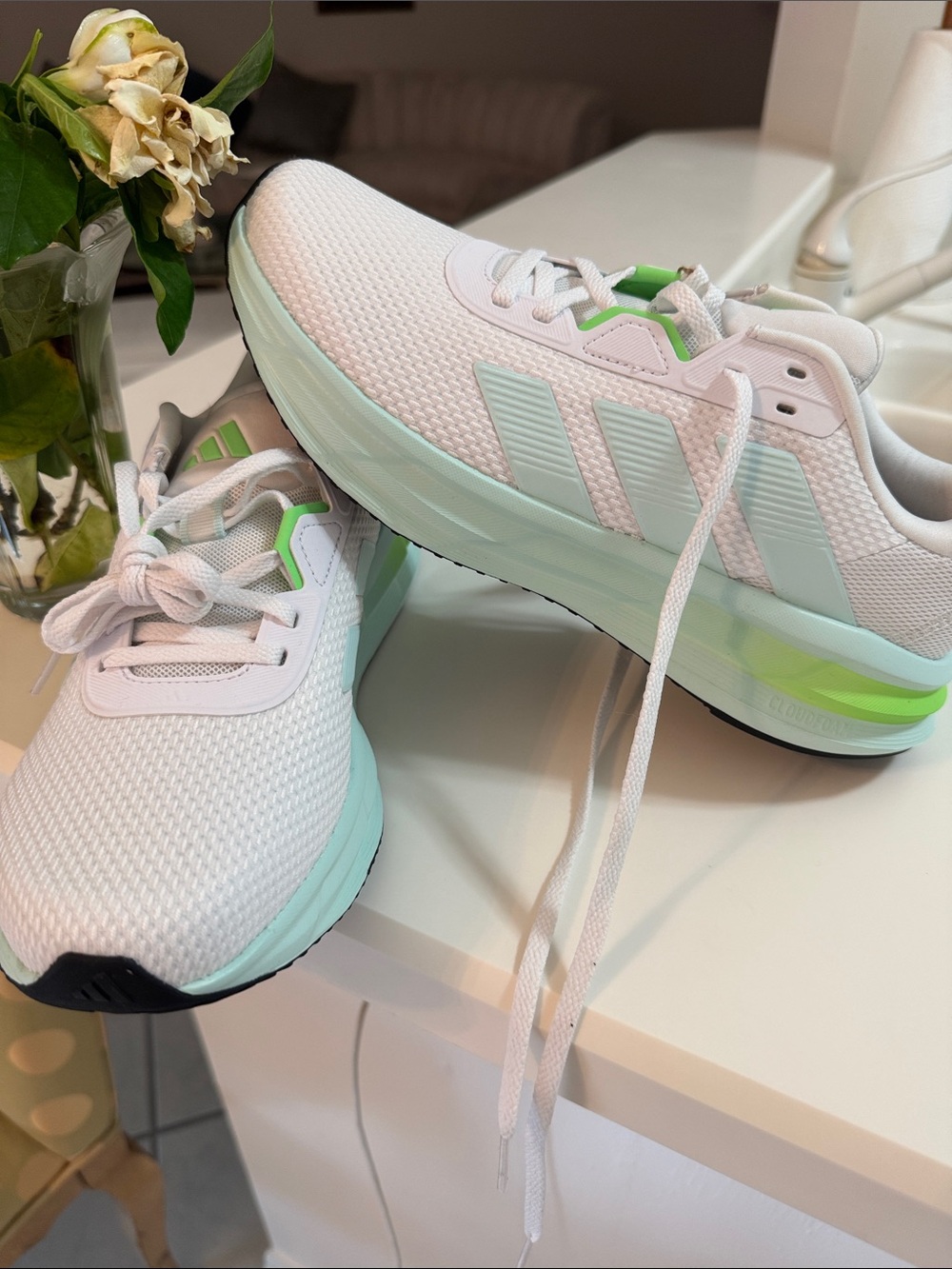 Adidas White & Mint Women's Running Sneakers